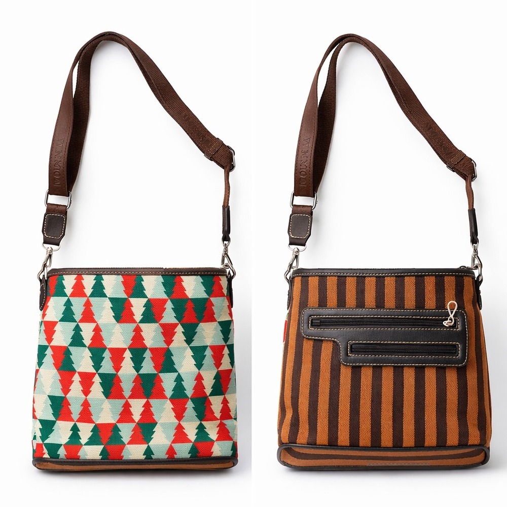 Montana West Crossbody Bag Trees Striped Canvas‎ Messenger Brown Red Green Multi